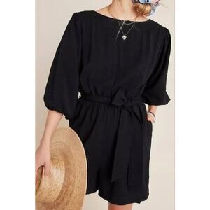 Anthropologie Francesca Balloon Sleeve Romper Elastic Waist Black Size Small